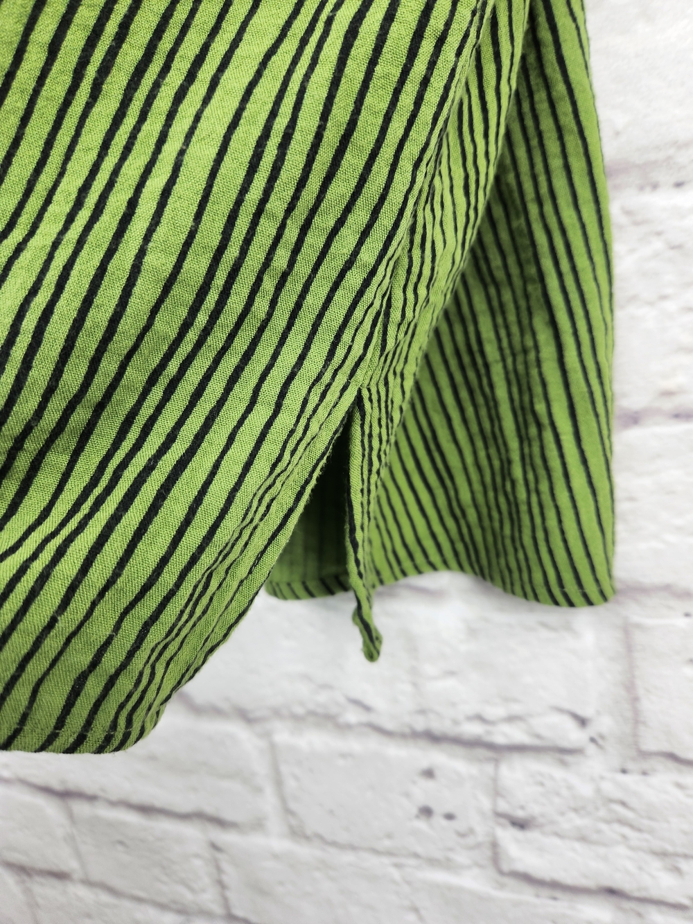 Ali Miles Striped Button Front Blouse XL Lime Green Black Artsy Top - Picture 9 of 14